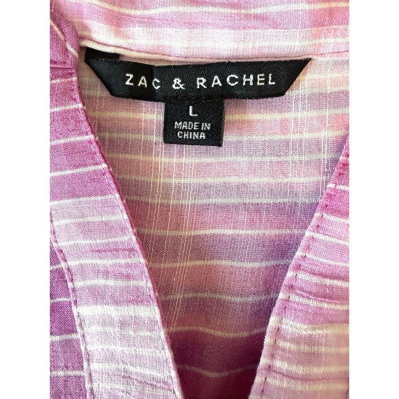 Zac & Rachel Purple Ombre Striped Tunic Top Roll Tab Casual Large Women's - Picture 5 of 7